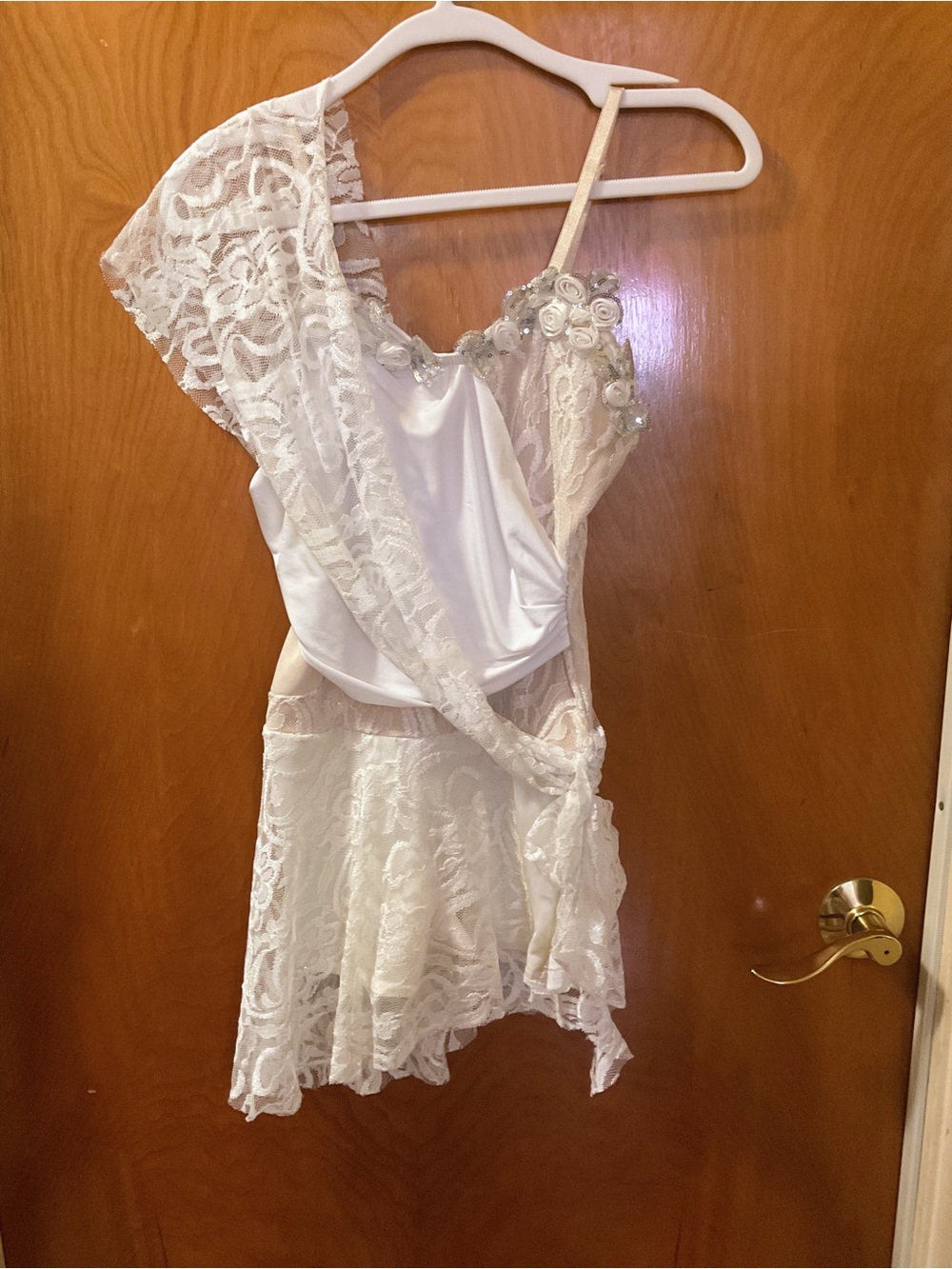 White Lace One-Shoulder Lyrical Dress with Floral Appliqué